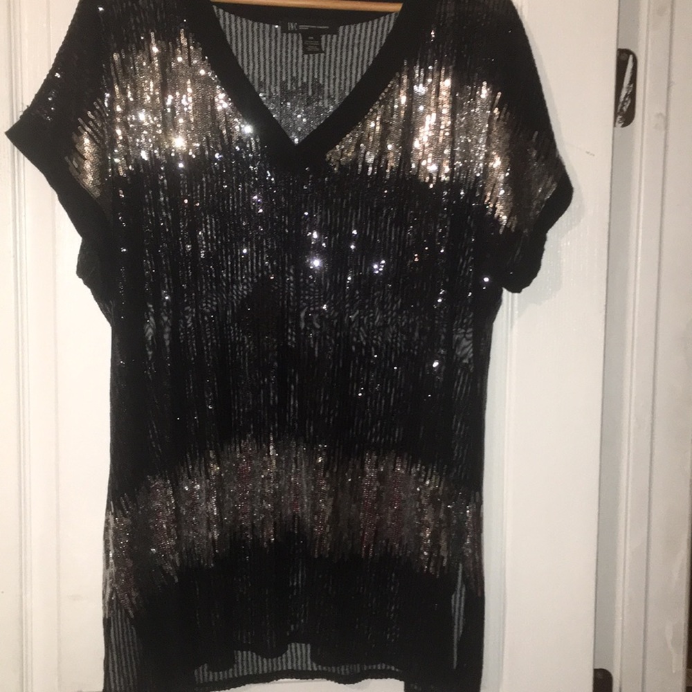 INC Black & Silver Sequins Blouse